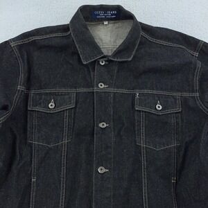 Vintage‎ Guess Jeans Jacket Mens XL Black Denim Made USA Button Trucker 90s